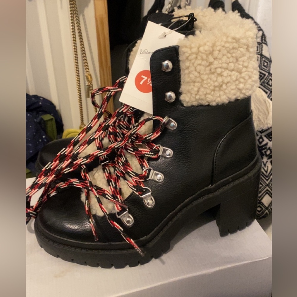 Black Sherpa Lace-Up Boot
